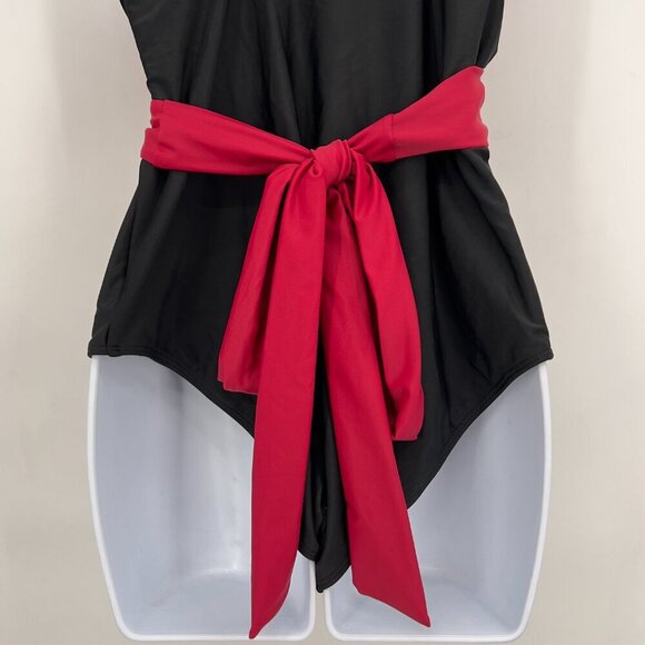 Jusfitsu Black & Red Wrap Style One-Piece Swimsuit – Size XL - Picture 6 of 9